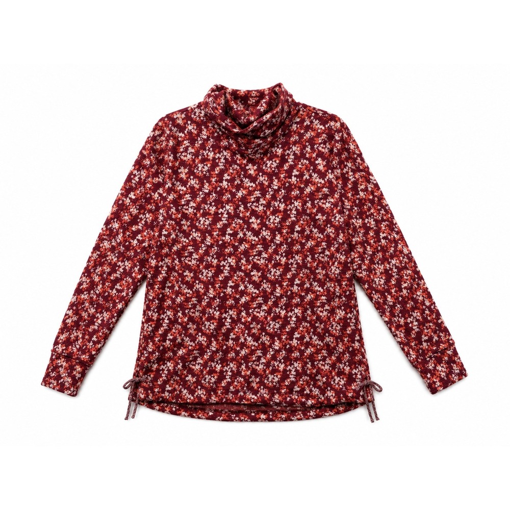 Lands' End Women's Floral Cowl Neck Tunic Sweater Top Burgundy Size L 14-16